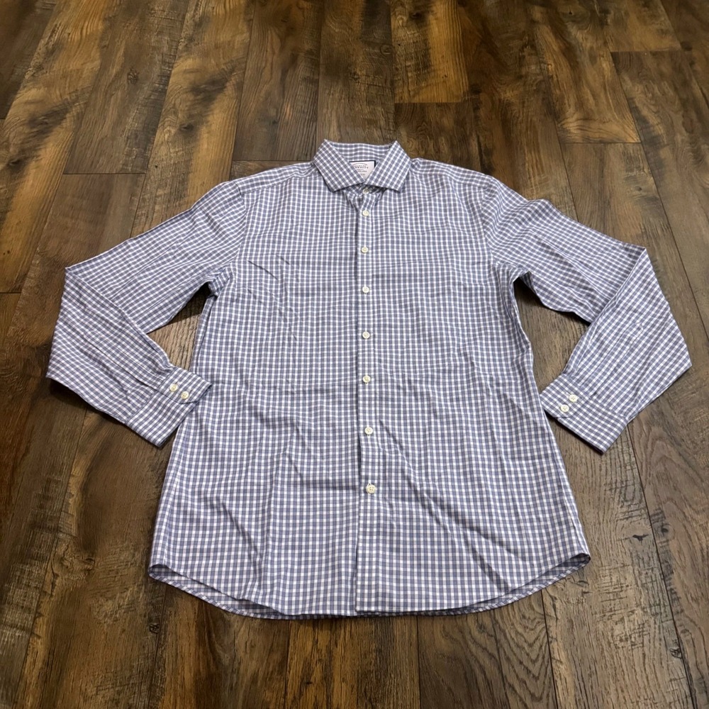 Charles Tyrwhitt Extra Slim Fit Non-Iron Gingham Shirt Blue White Check 16.5 36